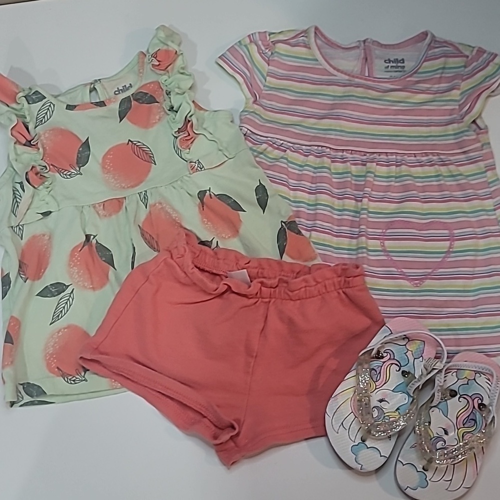 5/$30 CARTER'S Peach Print + Stripes Cotton Pastel + Unicorn Flip Flops